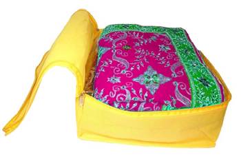 Atorakushon   Non woven Fabric Saree Cover Blouse Cover Garments Storage Bag Wardrobe Organiser Pack of 8 (Yellow) 2