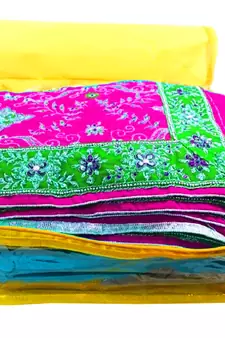Atorakushon   Non woven Fabric Saree Cover Blouse Cover Garments Storage Bag Wardrobe Organiser Pack of 8 (Yellow)
