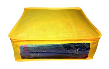 Atorakushon   Non woven Fabric Saree Cover Blouse Cover Garments Storage Bag Wardrobe Organiser Pack of 8 (Yellow) 4
