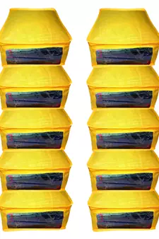 ATORAKUSHON    NON WOVEN FABRIC 10 PIECE SAREE COVER CLOTHES STORAGE BAGS GARMENTS WARDROBE ORGANISER (Yellow)