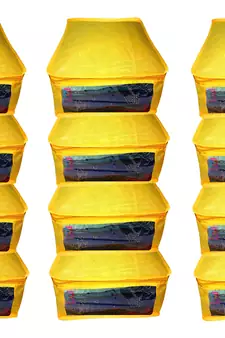 Atorakushon  Non woven Fabric Saree Cover Blouse Cover Garments Storage Bag Wardrobe Organiser Pack of 12 (Yellow)
