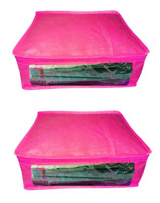 Atorakushon  Non woven Fabric Saree Cover Blouse Cover Garments Storage Bag Wardrobe Organiser Pack of 2 (Pink) 1