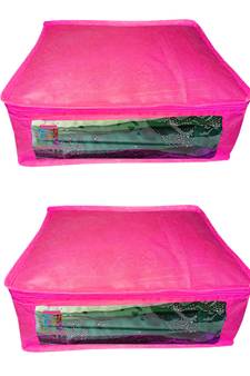 Atorakushon  Non woven Fabric Saree Cover Blouse Cover Garments Storage Bag Wardrobe Organiser Pack of 2 (Pink)