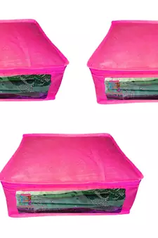 Atorakushon  Non woven Fabric Saree Cover Blouse Cover Garments Storage Bag Wardrobe Organiser Pack of 3 (Pink)
