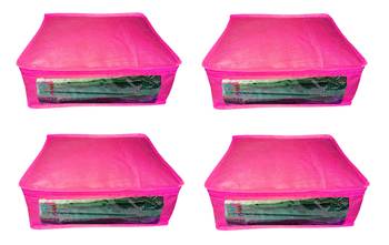 Atorakushon  Non woven Fabric Saree Cover Blouse Cover Garments Storage Bag Wardrobe Organiser Pack of 4 (Pink) 1