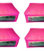 Atorakushon  Non woven Fabric Saree Cover Blouse Cover Garments Storage Bag Wardrobe Organiser Pack of 4 (Pink)