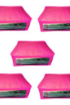 Atorakushon  Non woven Fabric Saree Cover Blouse Cover Garments Storage Bag Wardrobe Organiser Pack of 5 (Pink)