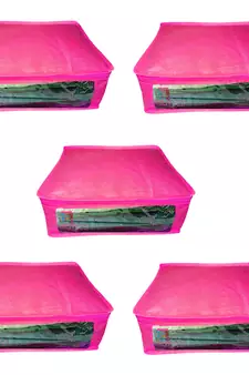 Atorakushon  Non woven Fabric Saree Cover Blouse Cover Garments Storage Bag Wardrobe Organiser Pack of 5 (Pink)