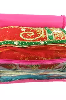 Atorakushon  Non woven Fabric Saree Cover Blouse Cover Garments Storage Bag Wardrobe Organiser Pack of 5 (Pink)