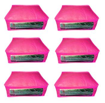 Atorakushon  Non woven Fabric Saree Cover Blouse Cover Garments Storage Bag Wardrobe Organiser Pack of 6 (Pink) 1