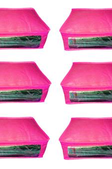 Atorakushon  Non woven Fabric Saree Cover Blouse Cover Garments Storage Bag Wardrobe Organiser Pack of 6 (Pink)