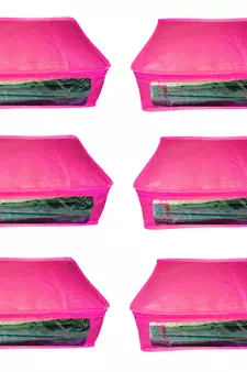 Atorakushon  Non woven Fabric Saree Cover Blouse Cover Garments Storage Bag Wardrobe Organiser Pack of 6 (Pink)