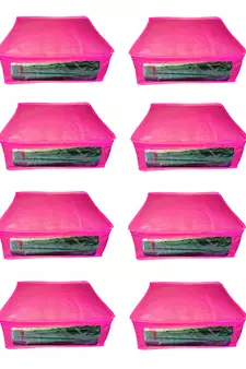 Atorakushon  Non woven Fabric Saree Cover Blouse Cover Garments Storage Bag Wardrobe Organiser Pack of 8 (Pink)