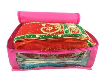Atorakushon  Non woven Fabric Saree Cover Blouse Cover Garments Storage Bag Wardrobe Organiser Pack of 8 (Pink) 3