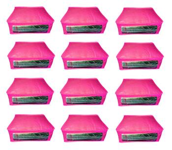 Atorakushon  Non woven Fabric Saree Cover Blouse Cover Garments Storage Bag Wardrobe Organiser Pack of 12 (Pink) 1
