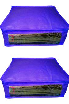 Atorakushon  Non woven Fabric Saree Cover Blouse Cover Garments Storage Bag Wardrobe Organiser Pack of 2 (Blue)