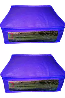 Atorakushon  Non woven Fabric Saree Cover Blouse Cover Garments Storage Bag Wardrobe Organiser Pack of 2 (Blue)