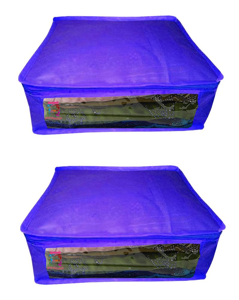 Atorakushon  Non woven Fabric Saree Cover Blouse Cover Garments Storage Bag Wardrobe Organiser Pack of 2 (Blue)