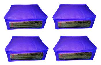 Atorakushon  Non woven Fabric Saree Cover Blouse Cover Garments Storage Bag Wardrobe Organiser Pack of4(Blue) 1