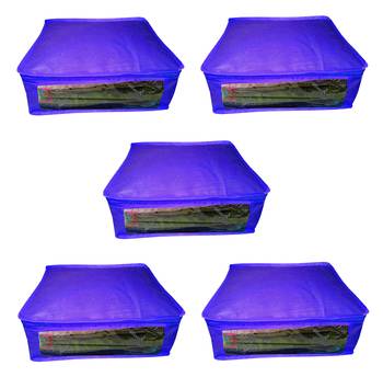 Atorakushon  Non woven Fabric Saree Cover Blouse Cover Garments Storage Bag Wardrobe Organiser Pack of 5 (Blue) 1