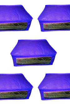 Atorakushon  Non woven Fabric Saree Cover Blouse Cover Garments Storage Bag Wardrobe Organiser Pack of 5 (Blue)