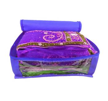 Atorakushon  Non woven Fabric Saree Cover Blouse Cover Garments Storage Bag Wardrobe Organiser Pack of 5 (Blue) 3