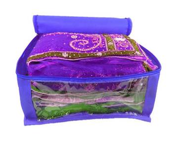 Atorakushon  Non woven Fabric Saree Cover Blouse Cover Garments Storage Bag Wardrobe Organiser Pack of 5 (Blue) 4