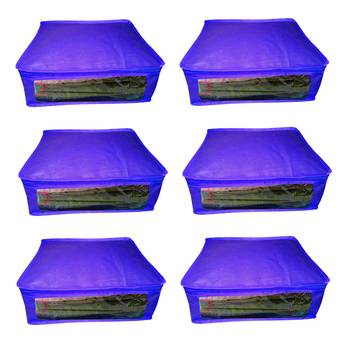 Atorakushon  Non woven Fabric Saree Cover Blouse Cover Garments Storage Bag Wardrobe Organiser Pack of 6 (Blue) 1
