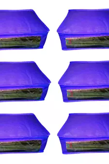 Atorakushon  Non woven Fabric Saree Cover Blouse Cover Garments Storage Bag Wardrobe Organiser Pack of 6 (Blue)