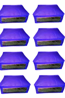 Atorakushon  Non woven Fabric Saree Cover Blouse Cover Garments Storage Bag Wardrobe Organiser Pack of 8 (Blue)