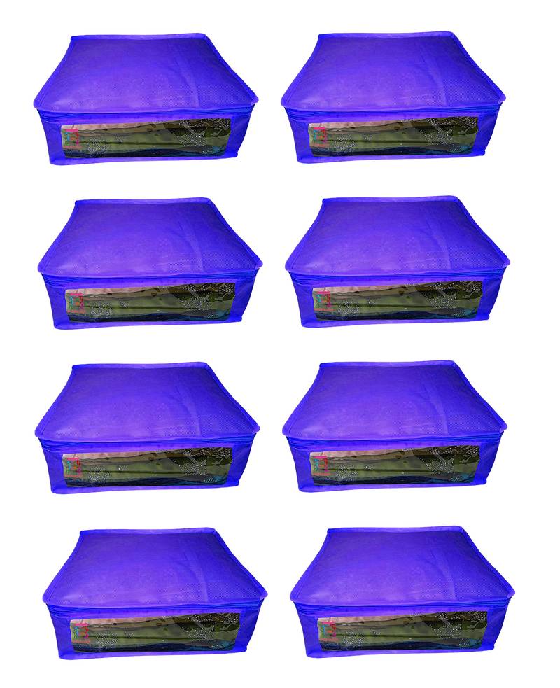 Atorakushon  Non woven Fabric Saree Cover Blouse Cover Garments Storage Bag Wardrobe Organiser Pack of 8 (Blue)