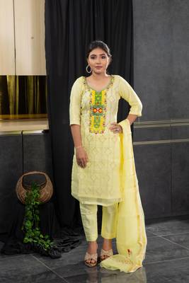 Yellow thread embroidery kota doria salwar 1