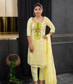 Yellow thread embroidery kota doria salwar