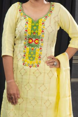 Yellow thread embroidery kota doria salwar 2