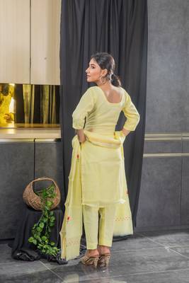 Yellow thread embroidery kota doria salwar 3