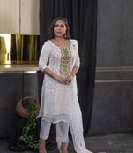 White thread embroidery kota doria salwar