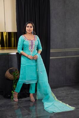Sea-green thread embroidery kota doria salwar 1