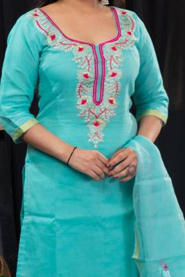 Sea-green thread embroidery kota doria salwar 2