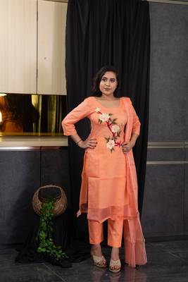 Orange thread embroidery kota doria salwar 1