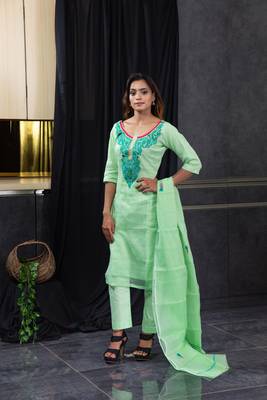 Green thread embroidery kota doria salwar 1