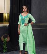 Green thread embroidery kota doria salwar