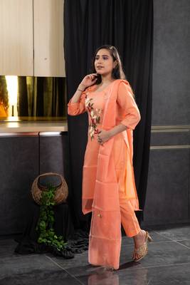 Orange thread embroidery kota doria salwar 4
