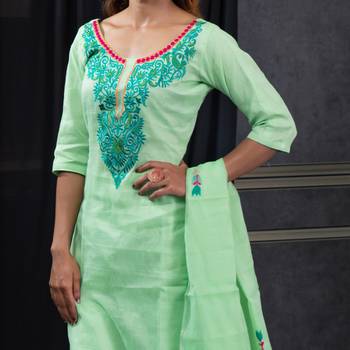 Green thread embroidery kota doria salwar 2