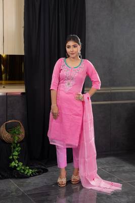 Pink thread embroidery kota doria salwar 1