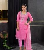 Pink thread embroidery kota doria salwar