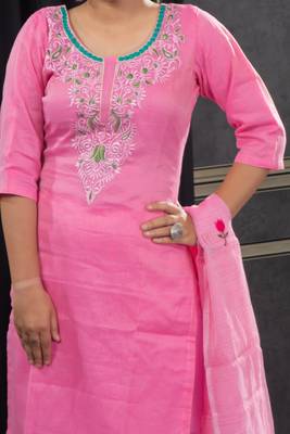 Pink thread embroidery kota doria salwar 2