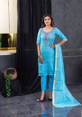 Blue thread embroidery kota doria salwar 1