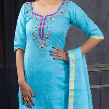 Blue thread embroidery kota doria salwar 2