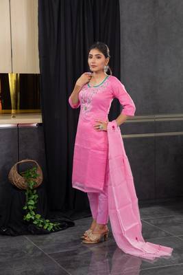 Pink thread embroidery kota doria salwar 4