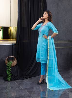 Blue thread embroidery kota doria salwar 4